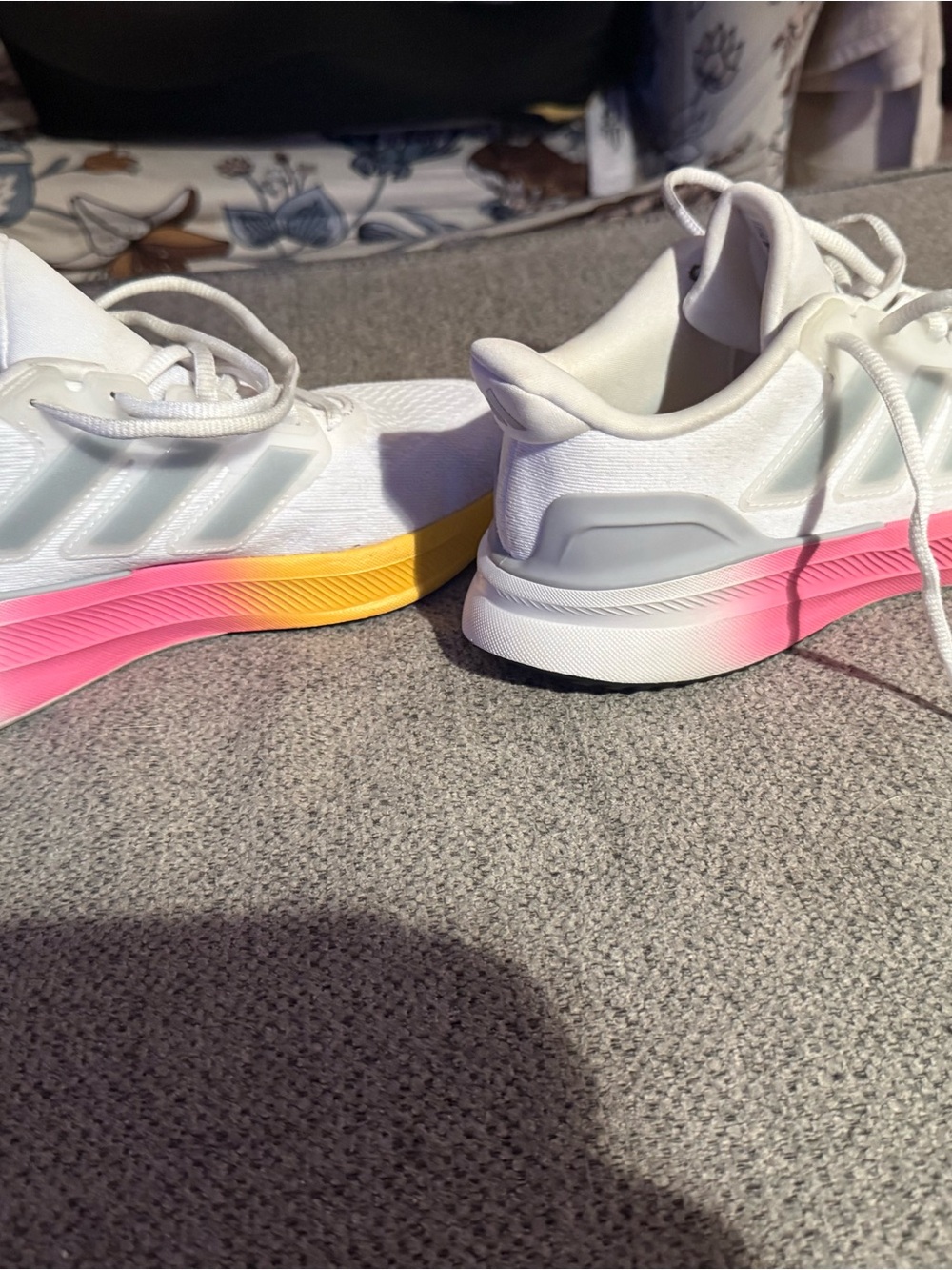 adidas Kids White Sneakers with Pink-to-Yellow Gradient Sole